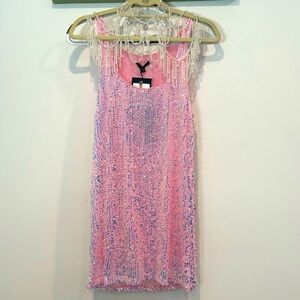Club Exx Pink Sparkle Glitter Simmer mini tank dress medium women’s new w tags